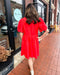 Red Button Down Mini Dress with Pink Contrast 