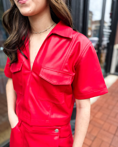 Red Faux Leather Cropped Top