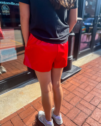 Red Faux Leather Short