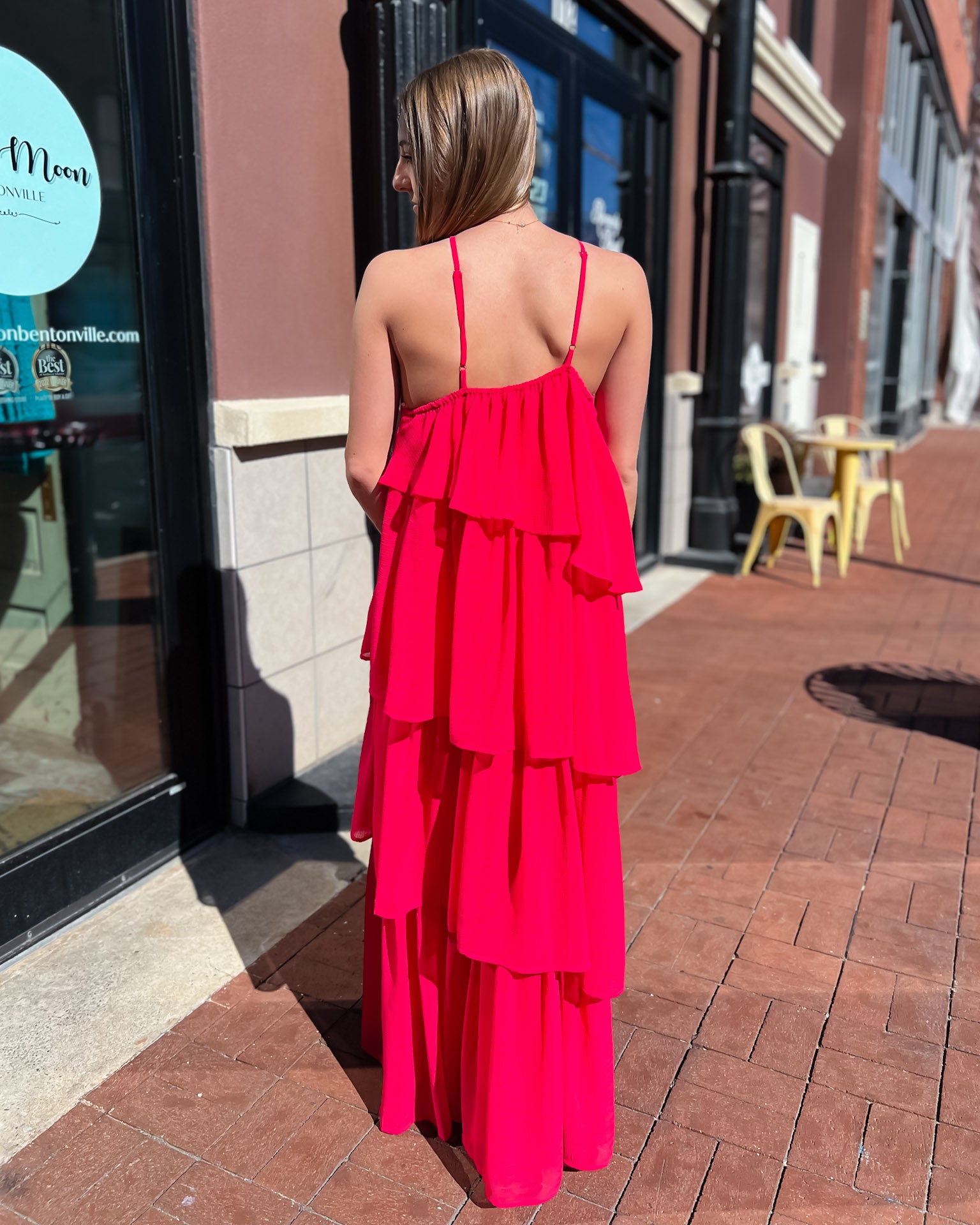 Red Halter Tiered Maxi Dress