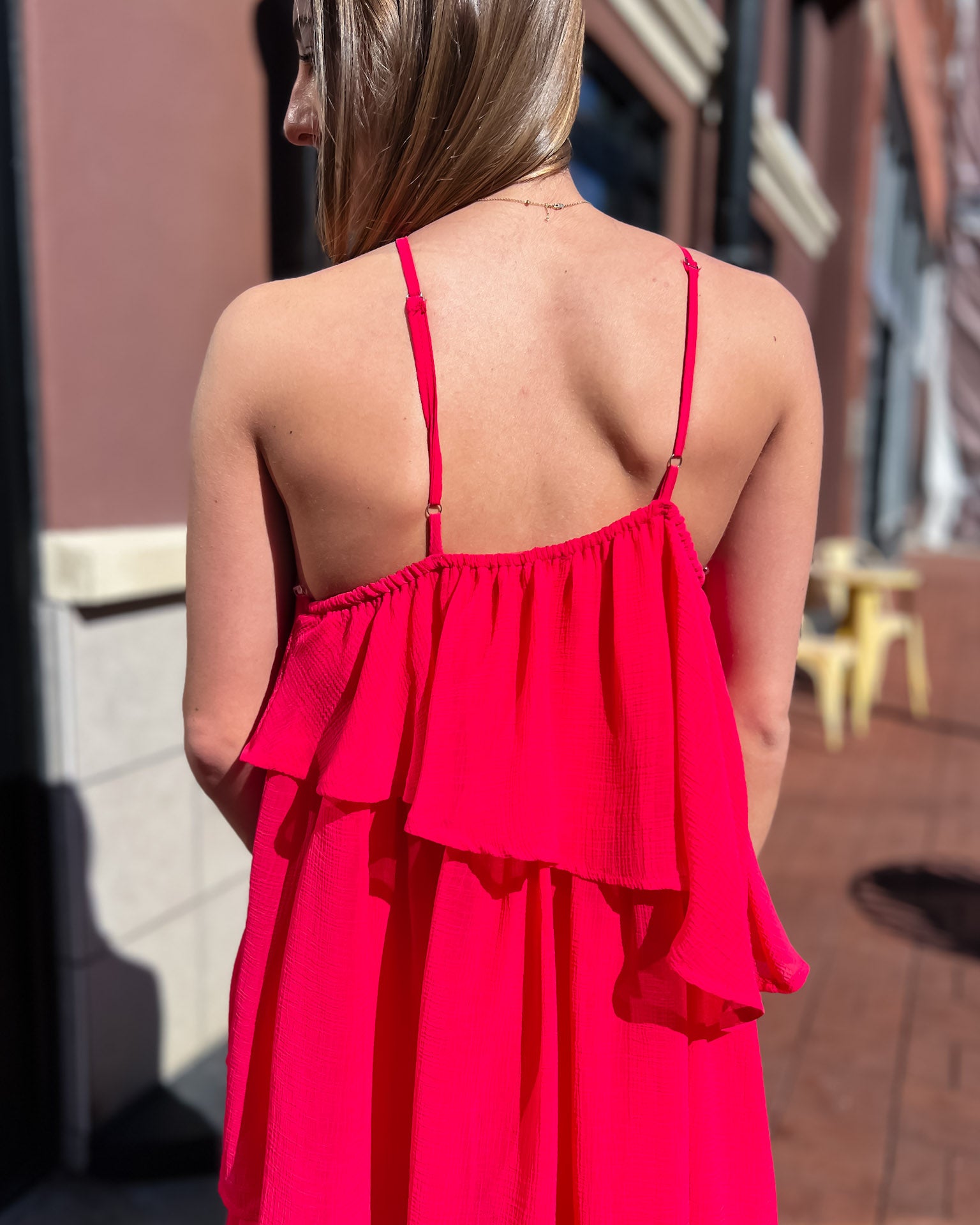 Red Halter Tiered Maxi Dress