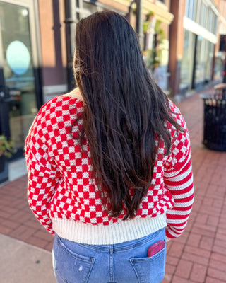 Red/Ivory Mixed Pattern Cardigan - Shopbluemoonbentonville