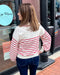 Red and White Stripe Collard Sweater