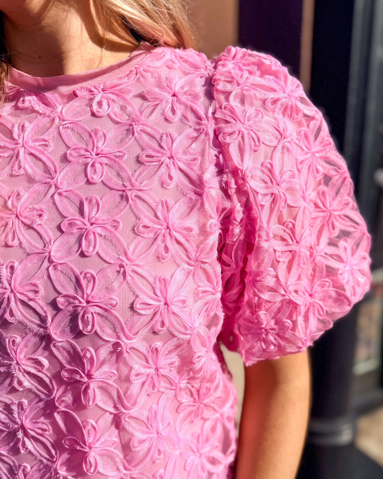 Rose Pink 3D Floral Top