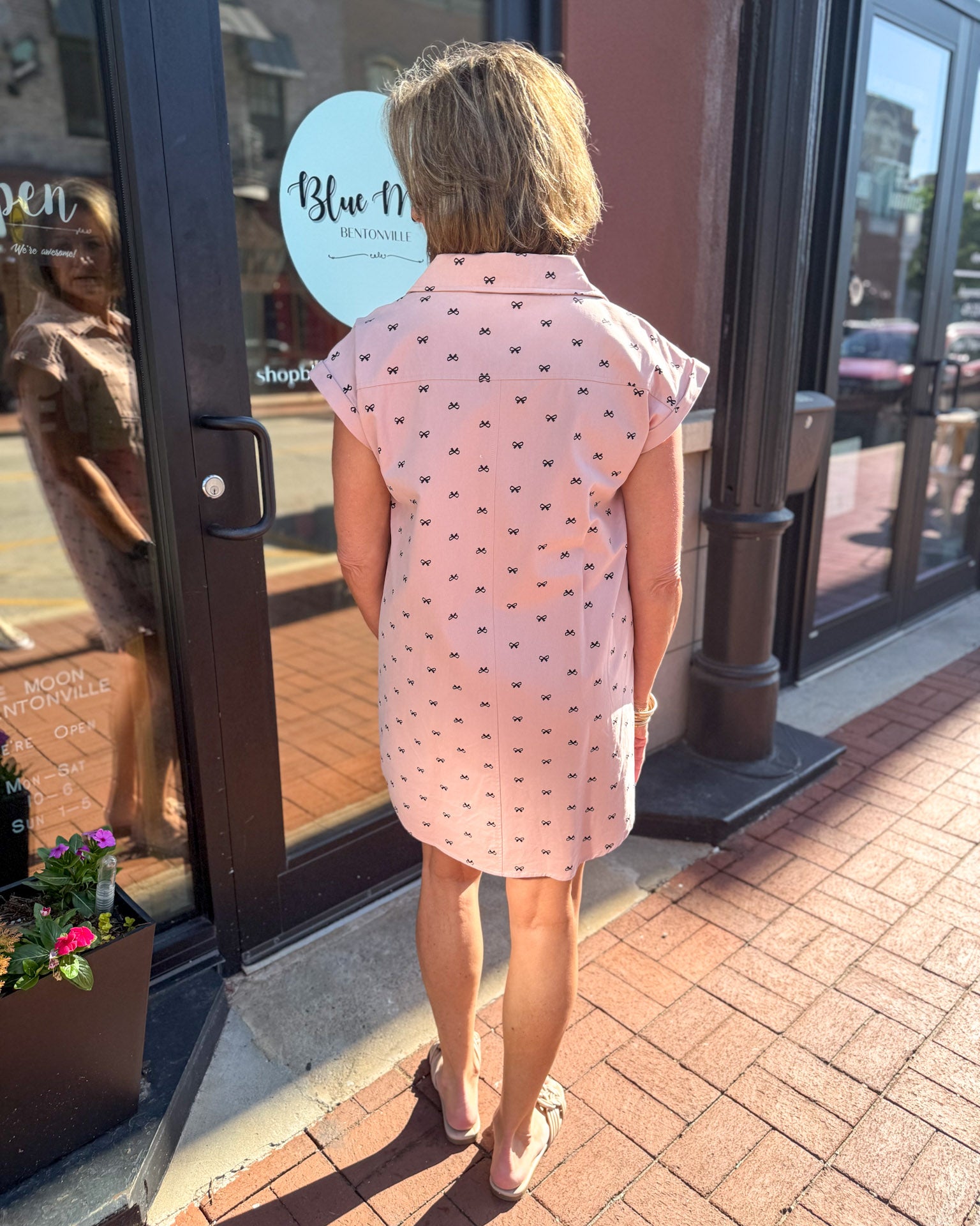 Rose Shirt Dress w/ Bow Print