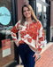 Rust Floral Half Zip Sweater