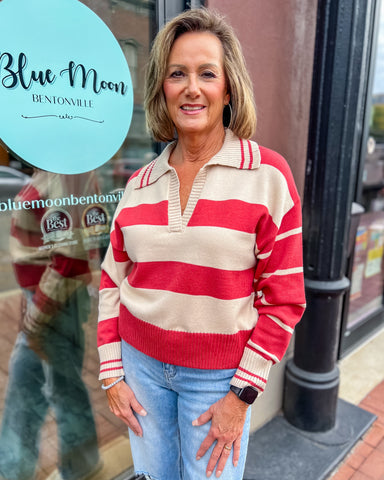 Rust Striped Vneck Sweater