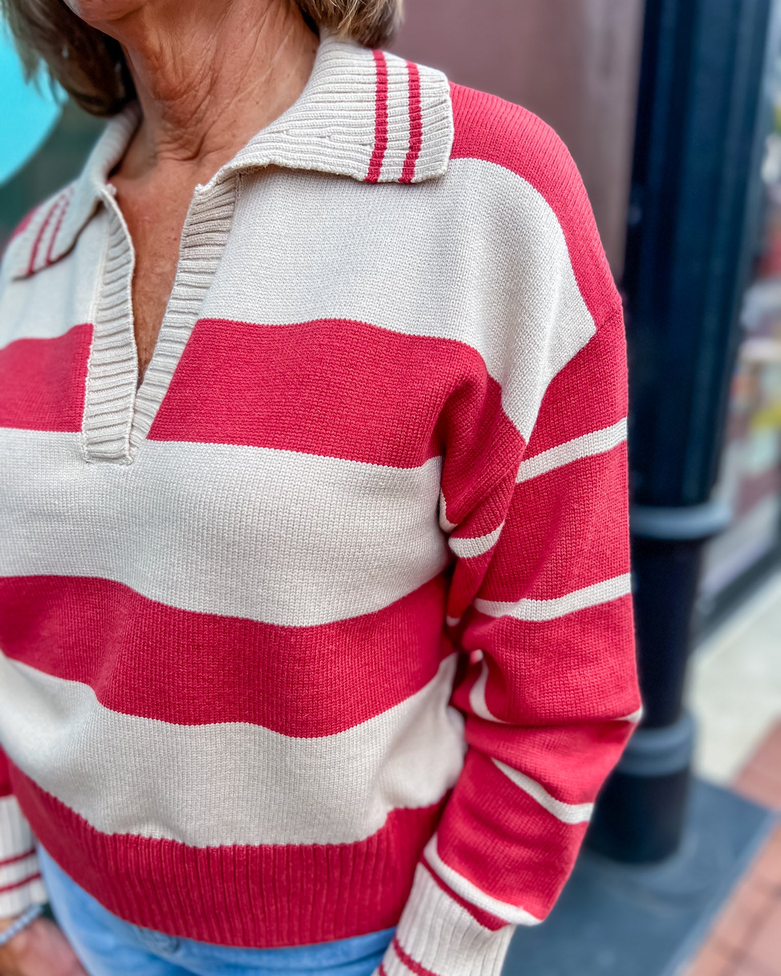 Rust Striped Vneck Sweater