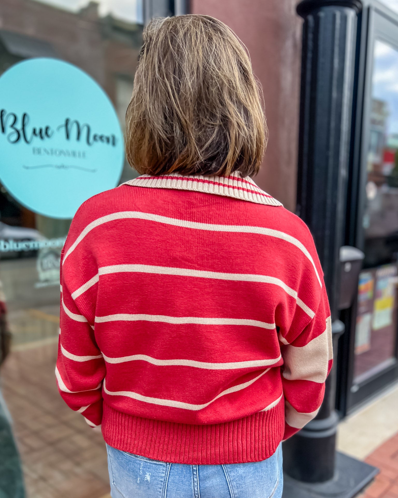 Rust Striped Vneck Sweater