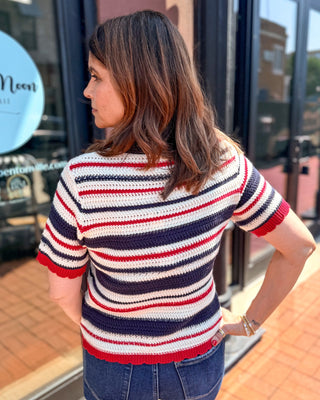 RWB Striped Crochet Sweater - Blue Moon Bentonville
