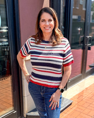 RWB Striped Crochet Sweater - Blue Moon Bentonville