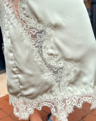 Sage Satin Lace Midi Skirt - Shopbluemoonbentonville