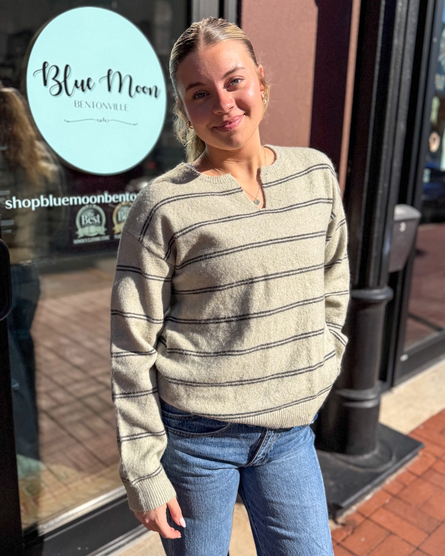 Sage Striped Cozy Knit Sweater