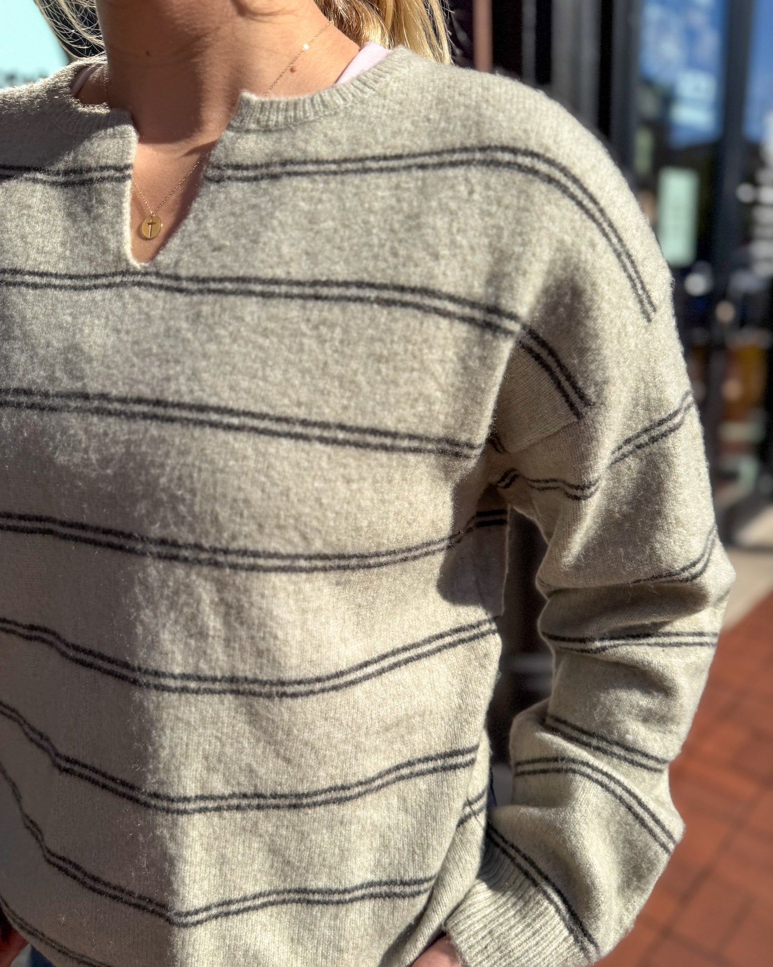 Sage Striped Cozy Knit Sweater