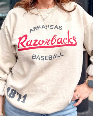 Sand Razorback Baseball Sweatshirt - Shopbluemoonbentonville