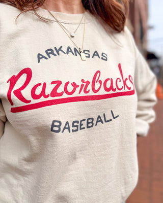 Sand Razorback Baseball Sweatshirt - Shopbluemoonbentonville