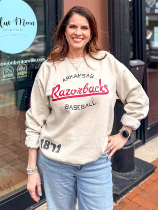 Sand Razorback Baseball Sweatshirt - Shopbluemoonbentonville