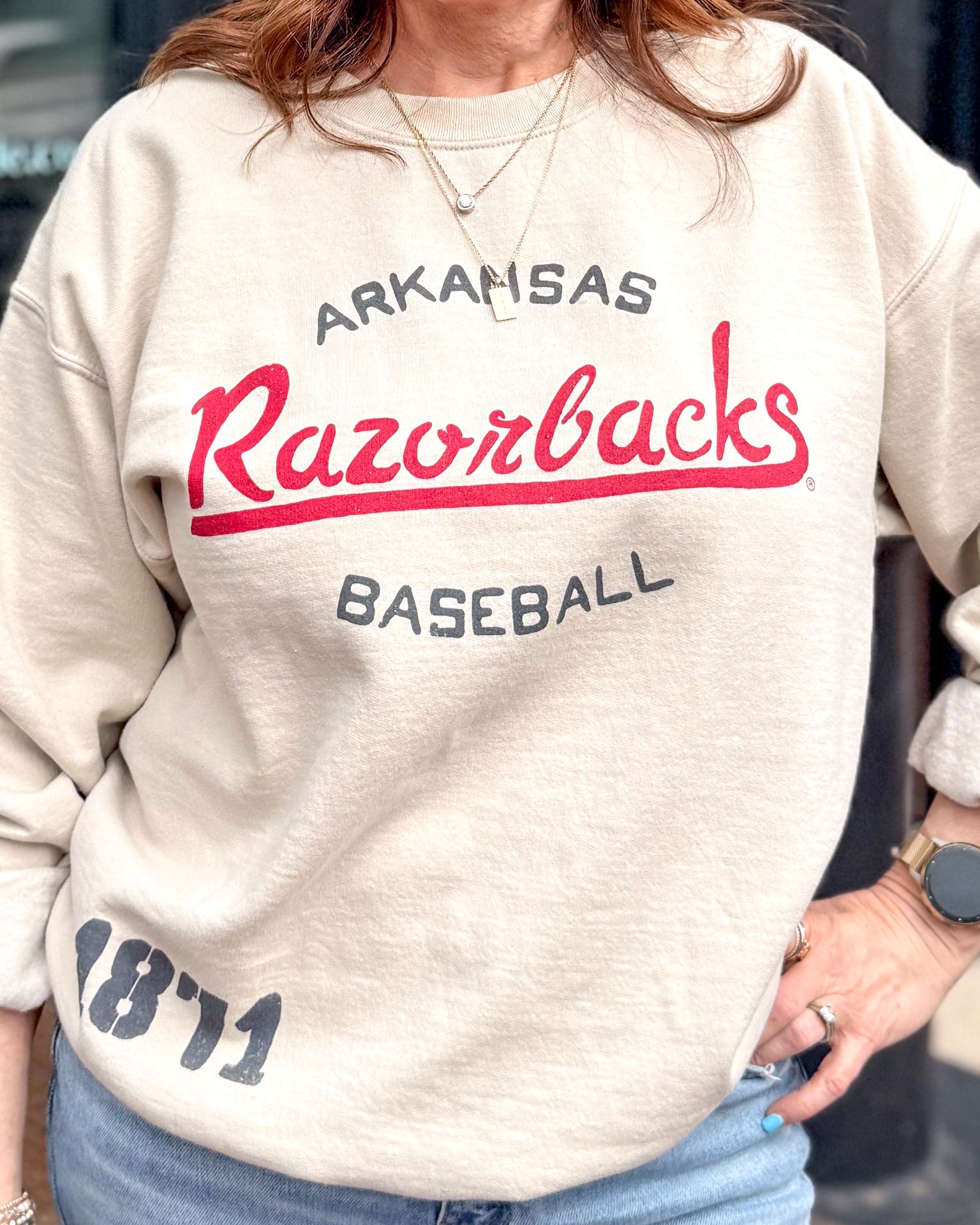 Sand Razorback Baseball Sweatshirt