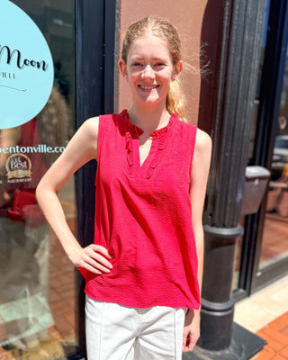 Scarlet Ruffle V - Neck Blouse - Chic Textured Sleeveless Top - Shopbluemoonbentonville