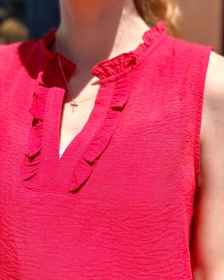 Scarlet Ruffle V - Neck Blouse - Chic Textured Sleeveless Top - Shopbluemoonbentonville