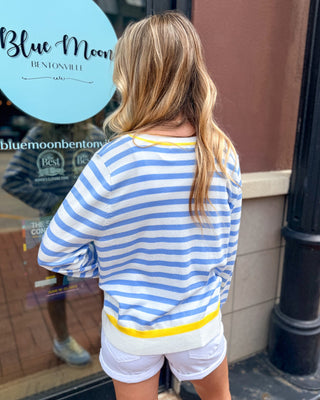 Seaside Chambray Striped Polo Cardigan - Shopbluemoonbentonville