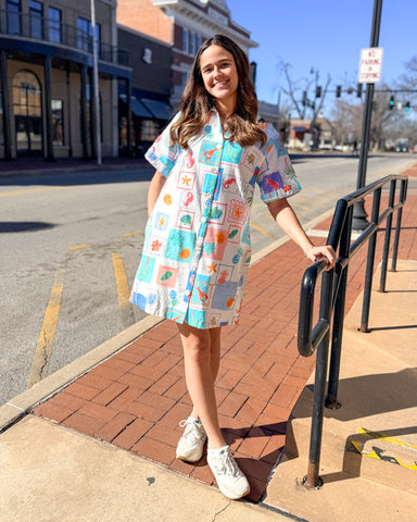 Seaside Patchwork Button-Up Dress