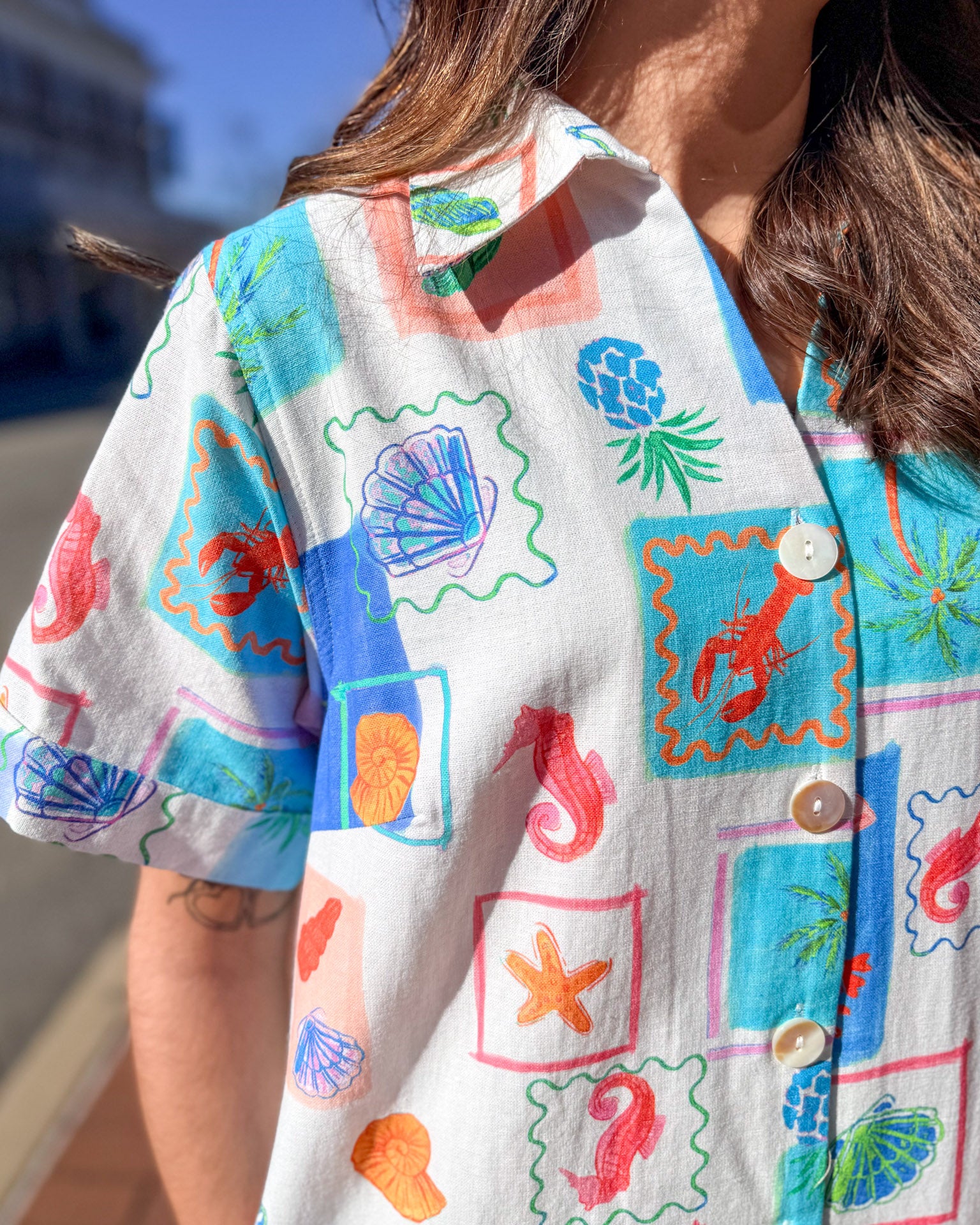 Seaside Patchwork Button-Up Dress