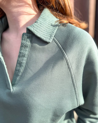 Silky Pine Thermal Collared V - Neck Sweatshirt - Shopbluemoonbentonville
