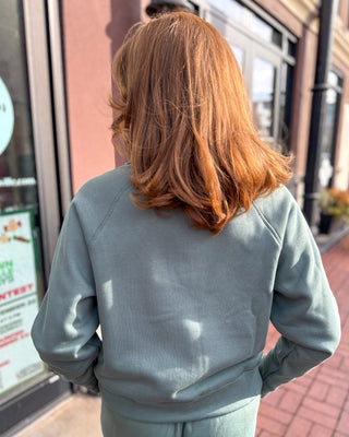 Silky Pine Thermal Collared V - Neck Sweatshirt - Shopbluemoonbentonville