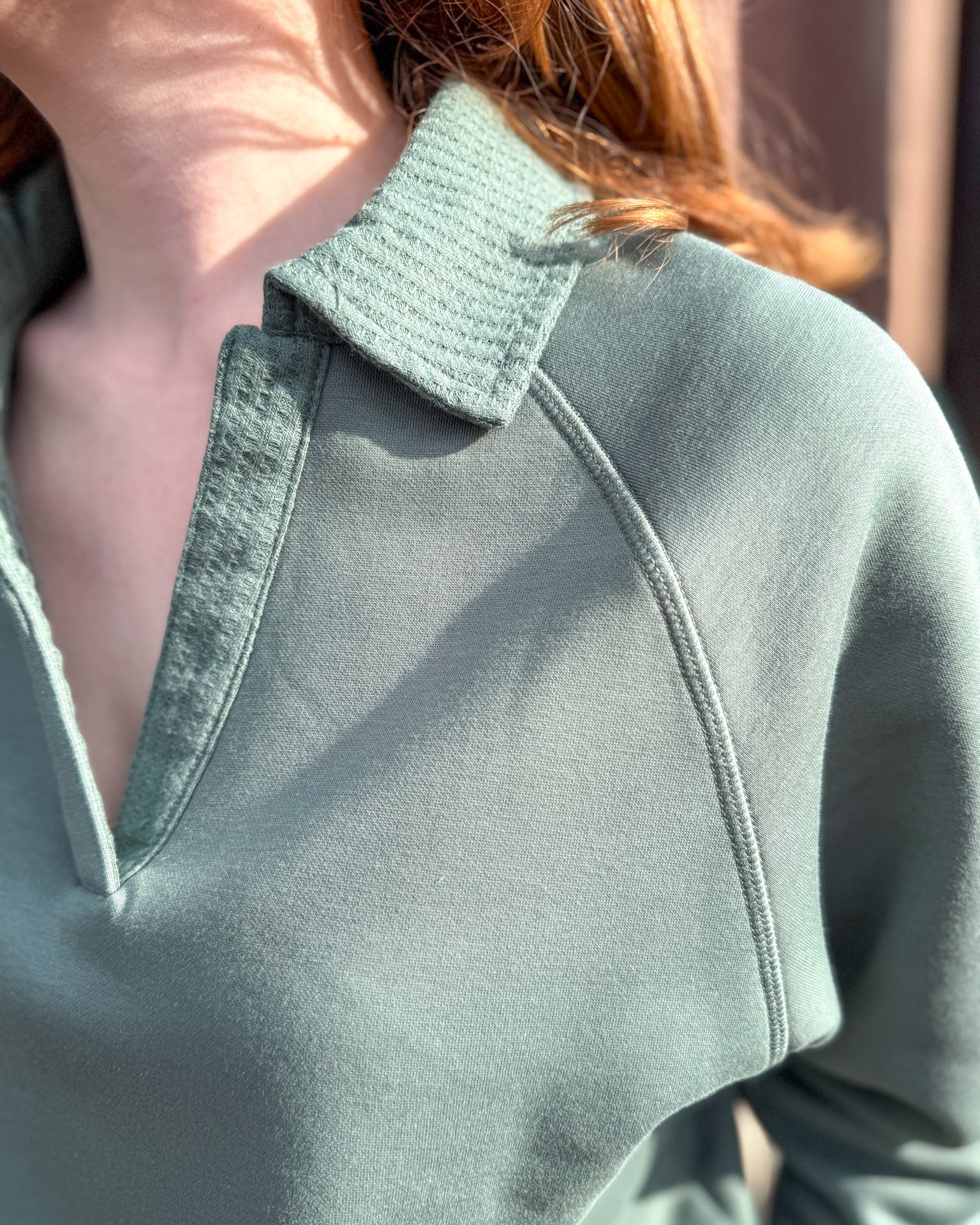 Silky Pine Thermal Collared V-Neck Sweatshirt