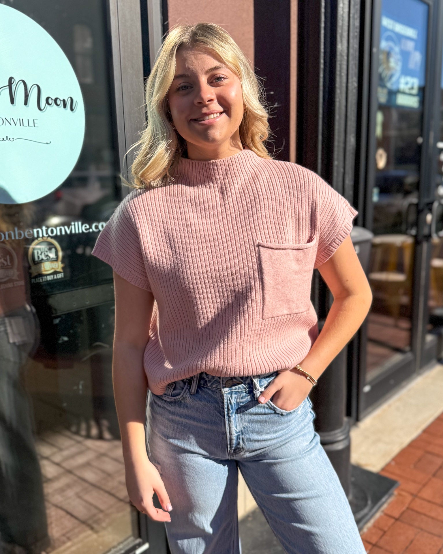Soft Pink SS Mockneck Sweater