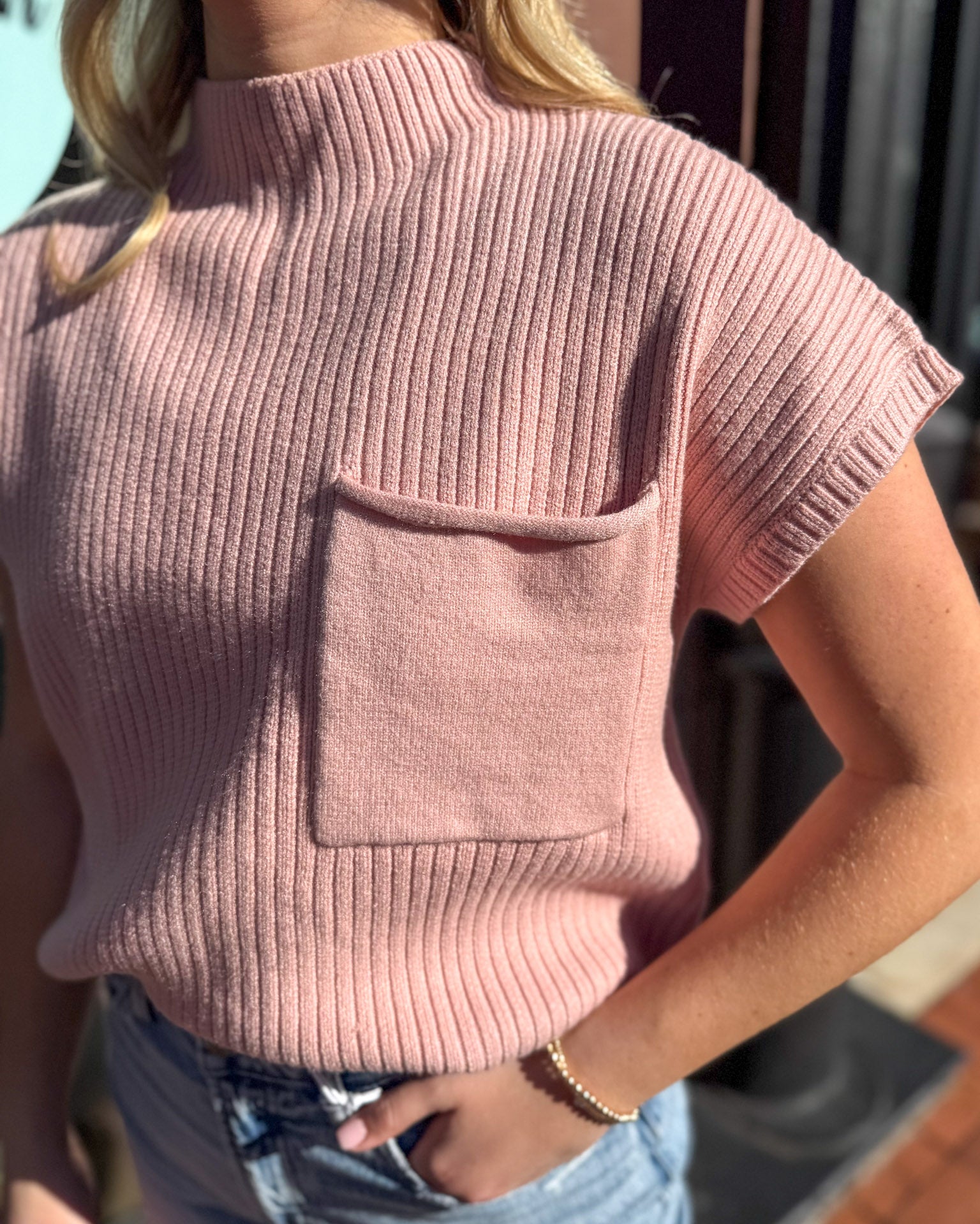 Soft Pink SS Mockneck Sweater