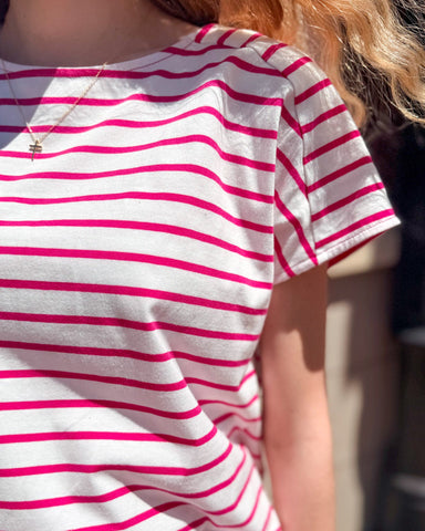 Staccato Fuchsia Striped Boatneck Cap Sleeve Top - Shopbluemoonbentonville