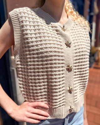 Starfish Button Knit Vest - cream coastal sweater vest - Shopbluemoonbentonville