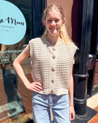 Starfish Button Knit Vest - cream coastal sweater vest - Shopbluemoonbentonville