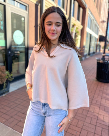 Stone Collared Knit Top