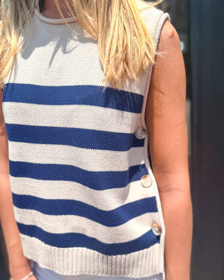 Stone/Navy Striped Sweater Vest - Blue Moon Bentonville