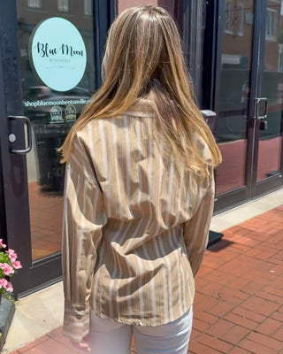 Tan Striped Tailored Blouse - Blue Moon Bentonville
