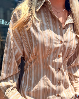 Tan Striped Tailored Blouse