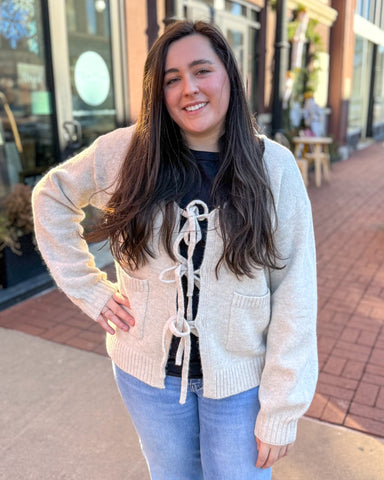 Taupe Front-Tie Cardigan