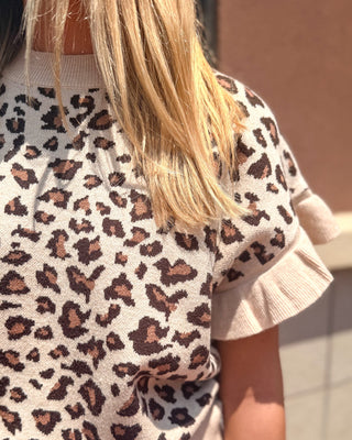 Taupe Leopard Ruffle Sleeve Sweater - Blue Moon Bentonville