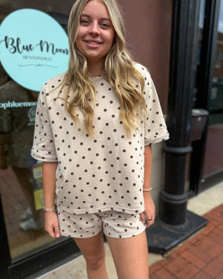 Taupe Polka Dot Top + Shorts SET - Blue Moon Bentonville
