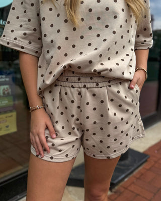 Taupe Polka Dot Top + Shorts SET - Blue Moon Bentonville