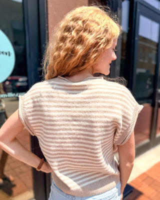 Taupe Striped Short Sleeve Cardigan - Blue Moon Bentonville
