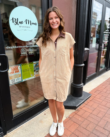 Taupe Twill Shirt Dress