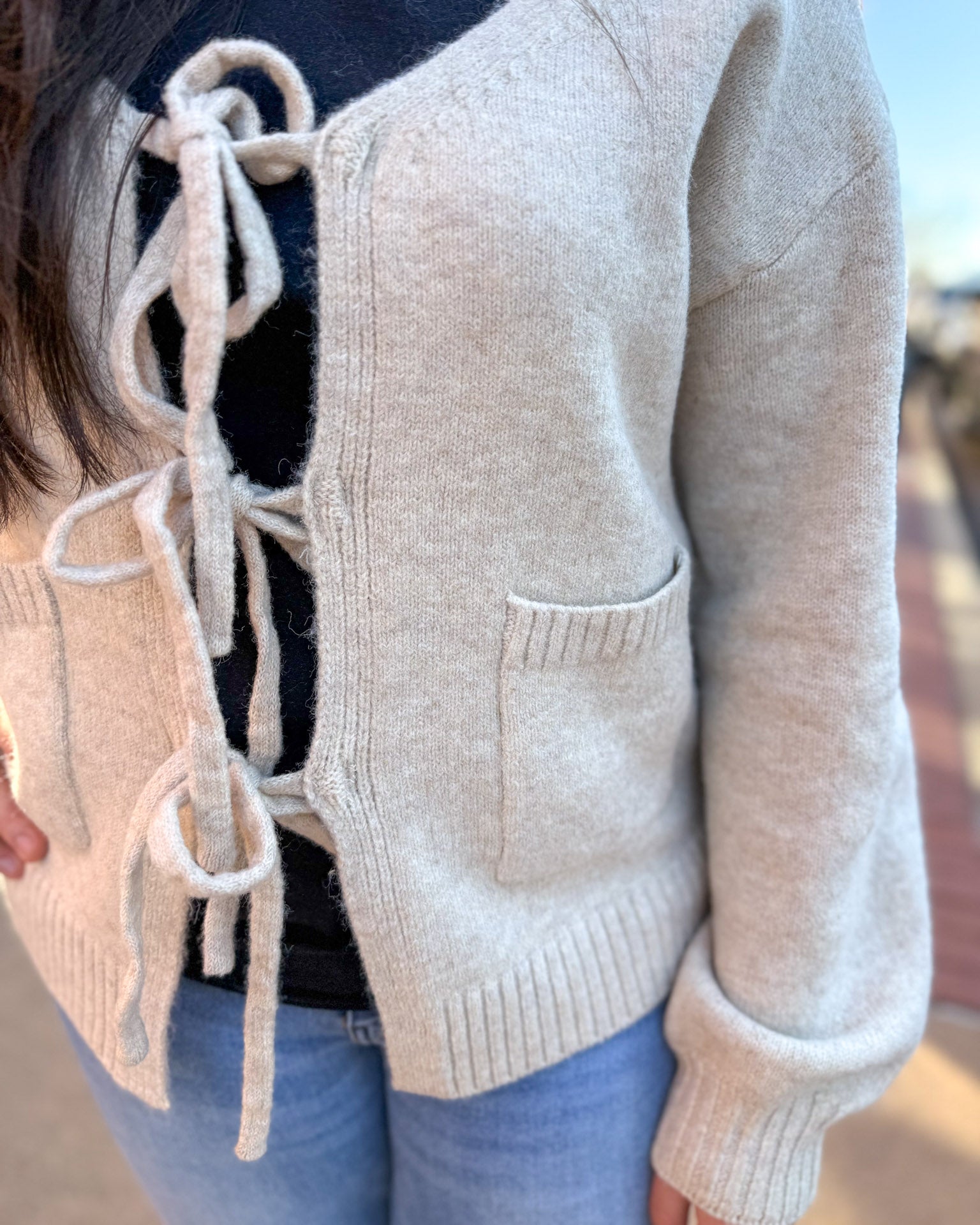 Taupe Front-Tie Cardigan