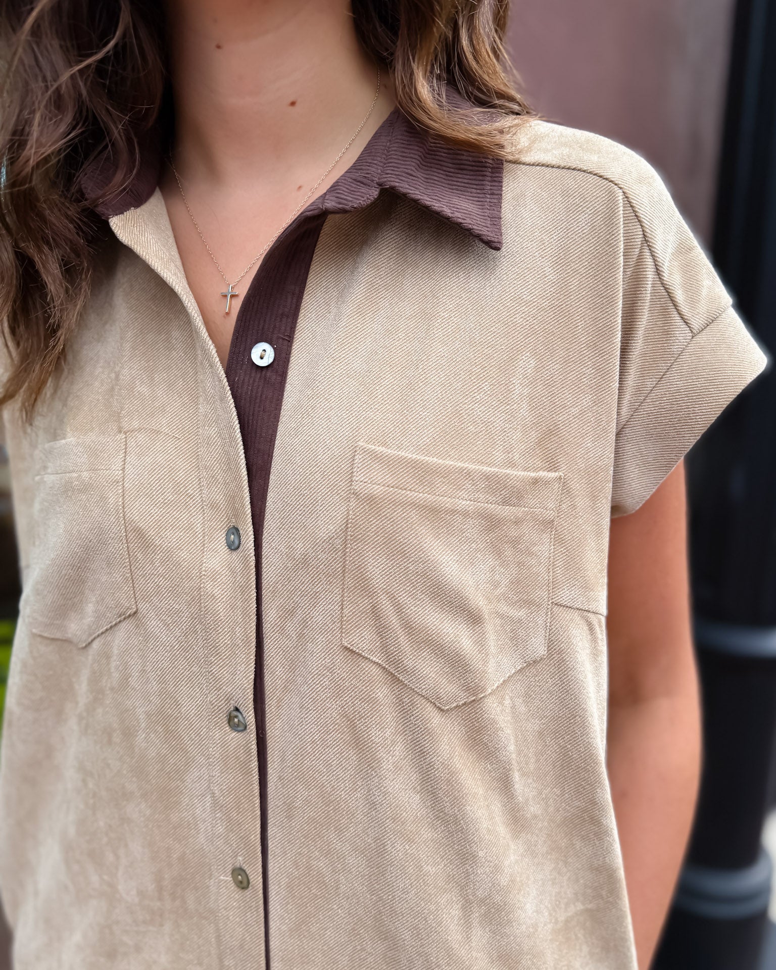 Taupe Twill Shirt Dress