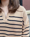 Taupe Black Striped Vneck Sweater