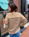 Taupe Black Striped Vneck Sweater