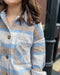 Taupe Blue Plaid Button Down Jacket